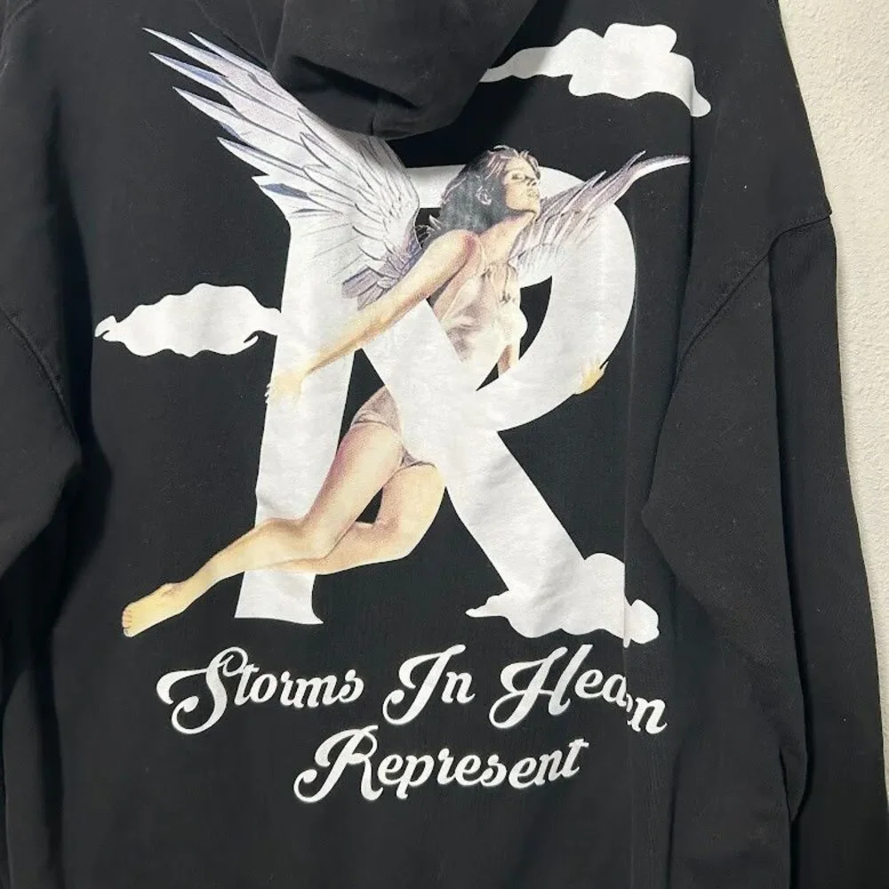 Represent Storms In Heaven Heavyweight Hoodie Big Logo Men Size L Black